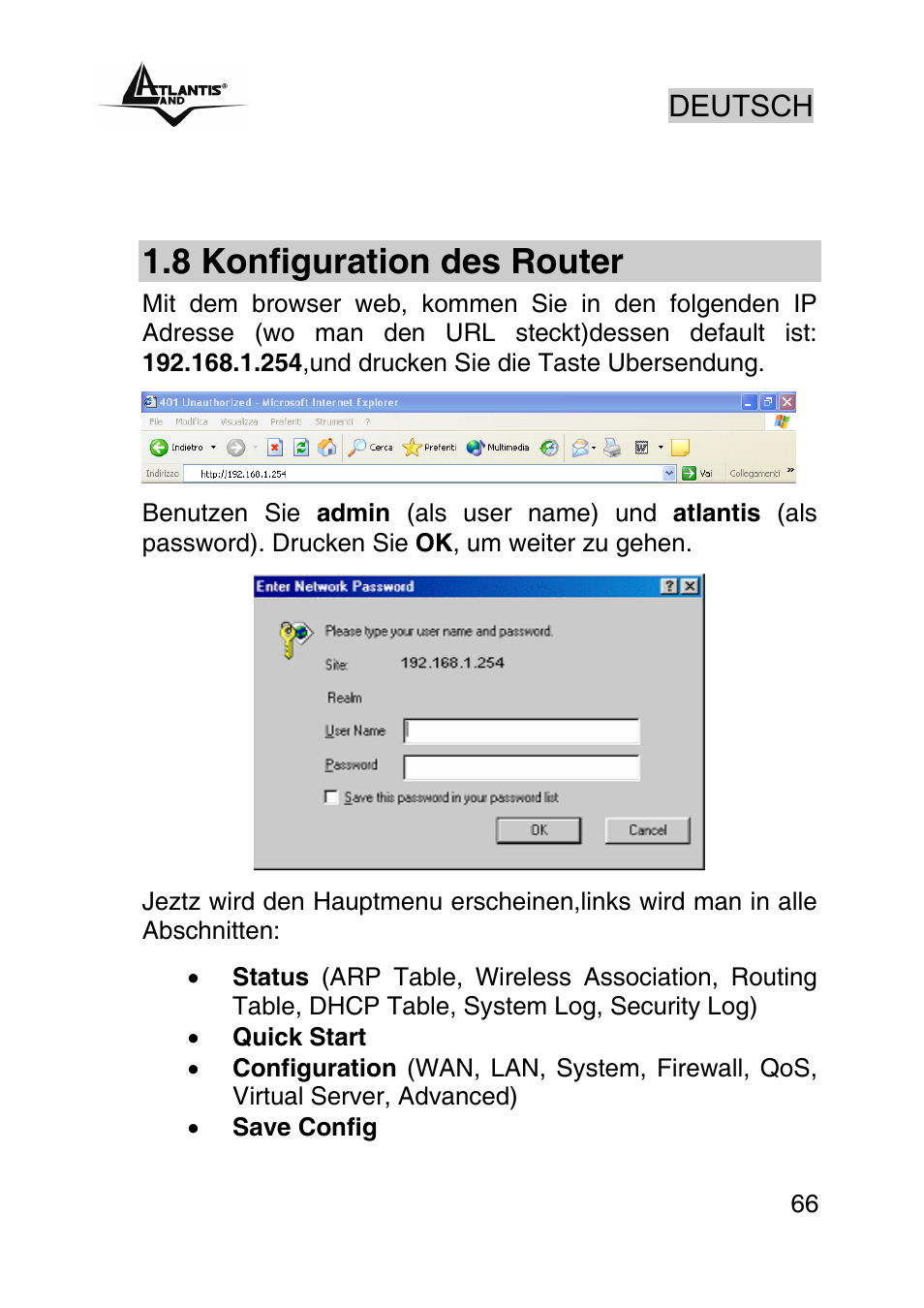 8 konfiguration des router, Deutsch | Atlantis Land WebShare A02-RA243-W54M User Manual | Page 65 / 85