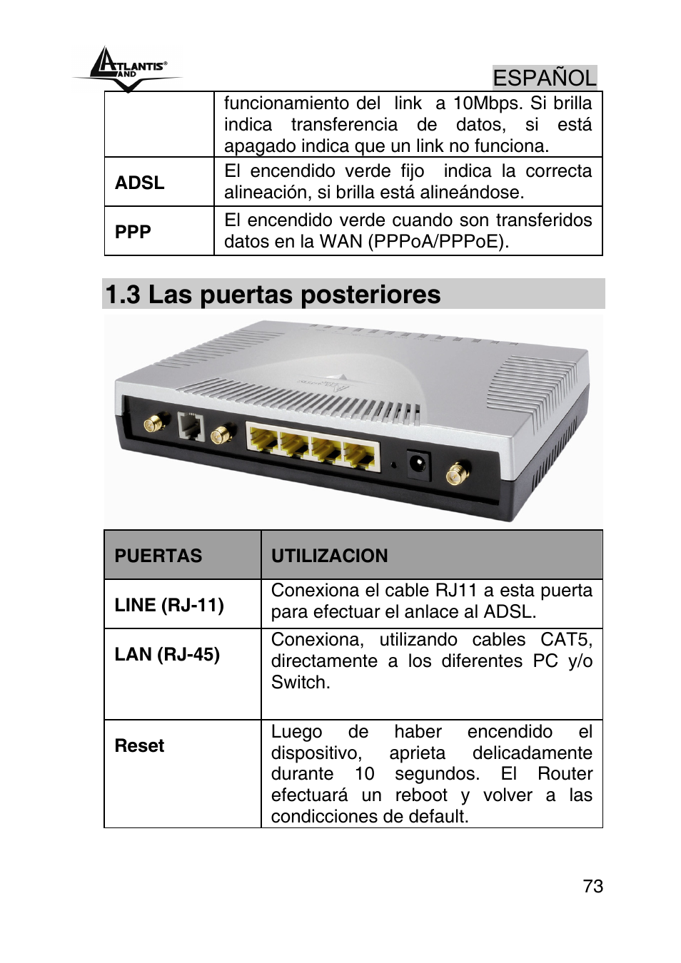 3 las puertas posteriores, Español | Atlantis Land WebShare A02-RA243-W54M User Manual | Page 72 / 85