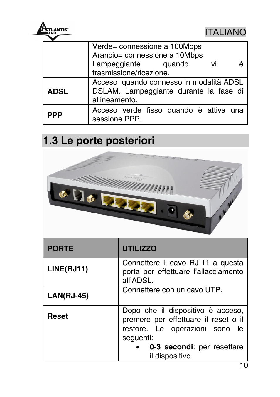 3 le porte posteriori, Italiano | Atlantis Land WebShare A02-RA243-W54M User Manual | Page 9 / 85