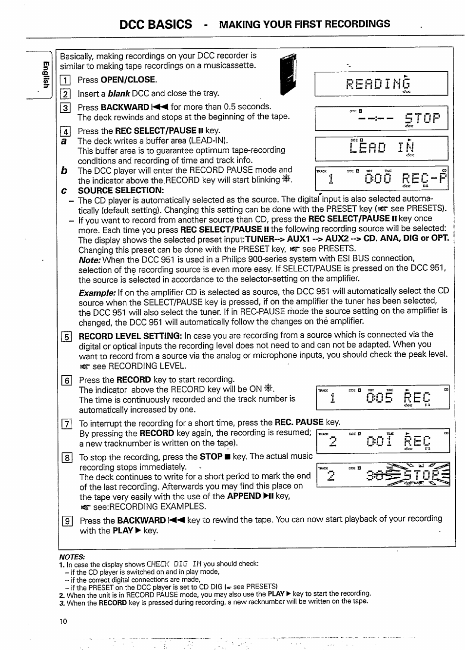 Dcc basics, I op, Iu=uu reu-p | Making your first recordings | Philips DCC951-17S User Manual | Page 10 / 22