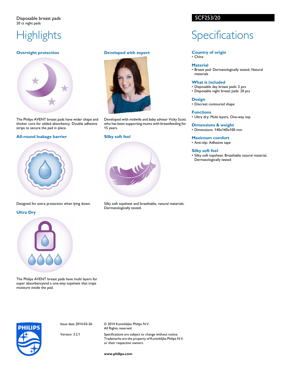 Highlights, Specifications | Philips SCF253-20 User Manual | Page 2 / 2