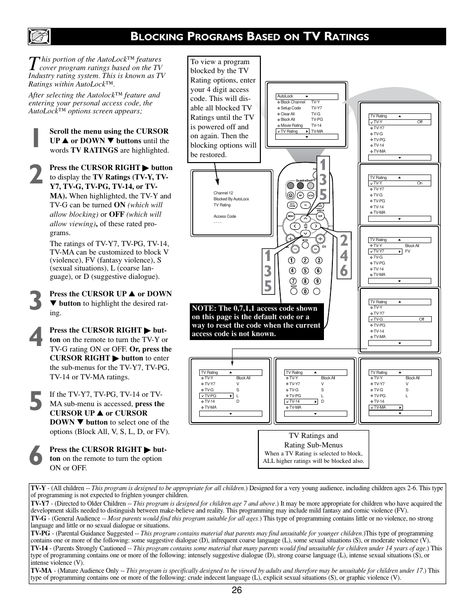 Tv r, Locking, Rograms | Ased on, Atings | Philips 20PT643R-17 User Manual | Page 26 / 40