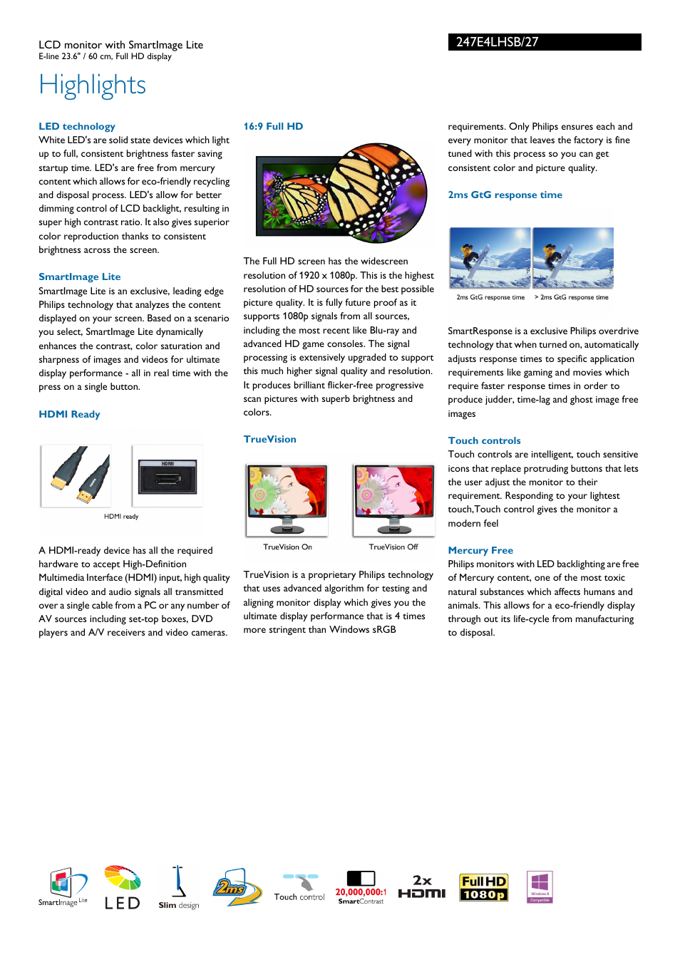 Highlights | Philips 247E4LHSB-27 User Manual | Page 2 / 3