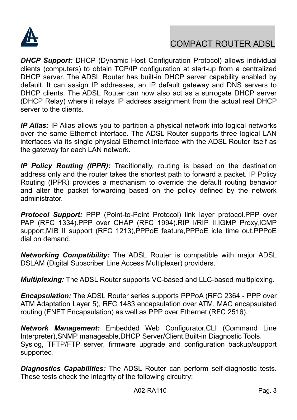 Atlantis Land Compact Router ADSL A02-RA110 User Manual | Page 11 / 91