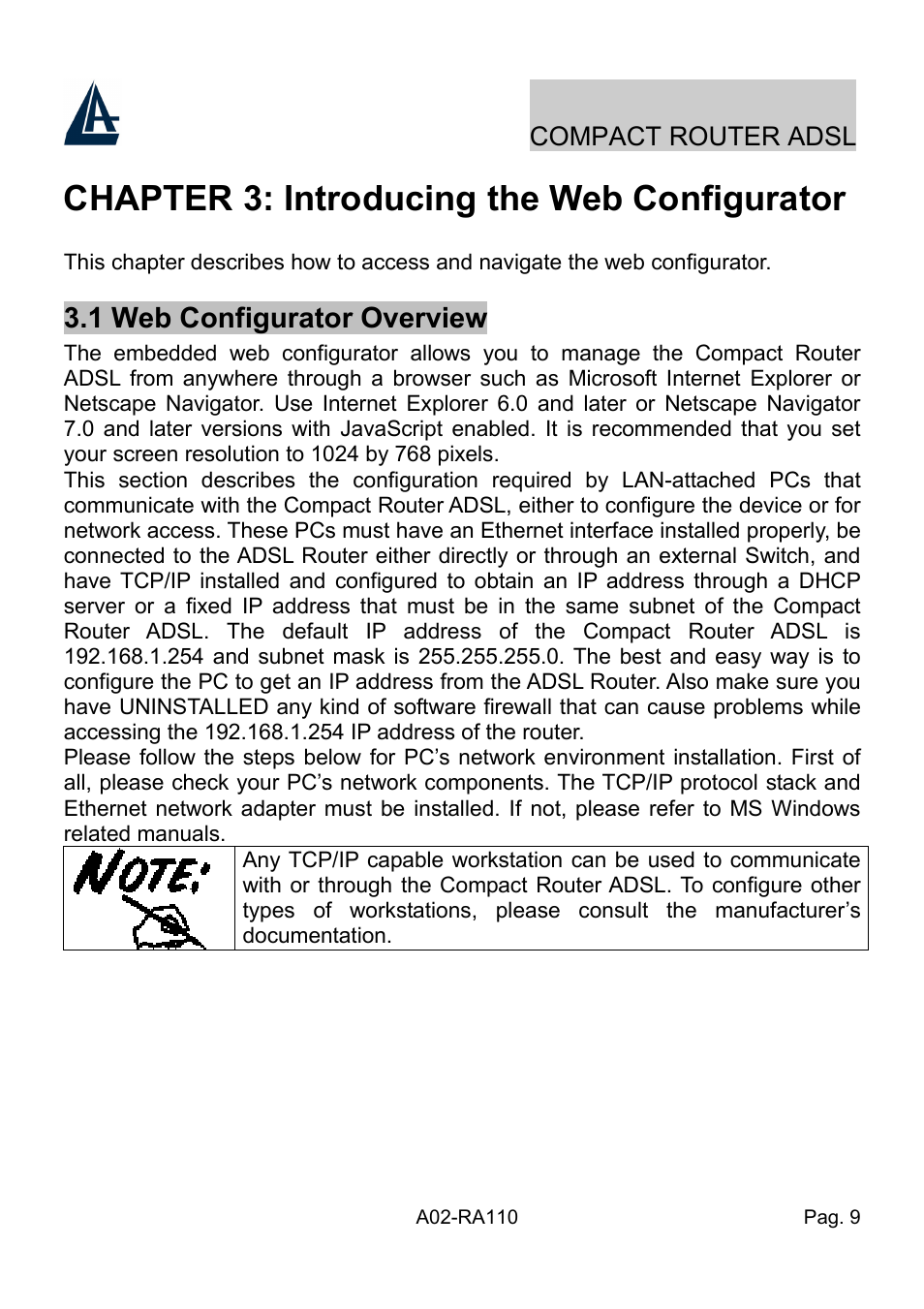 Chapter 3: introducing the web configurator, 1 web configurator overview | Atlantis Land Compact Router ADSL A02-RA110 User Manual | Page 17 / 91