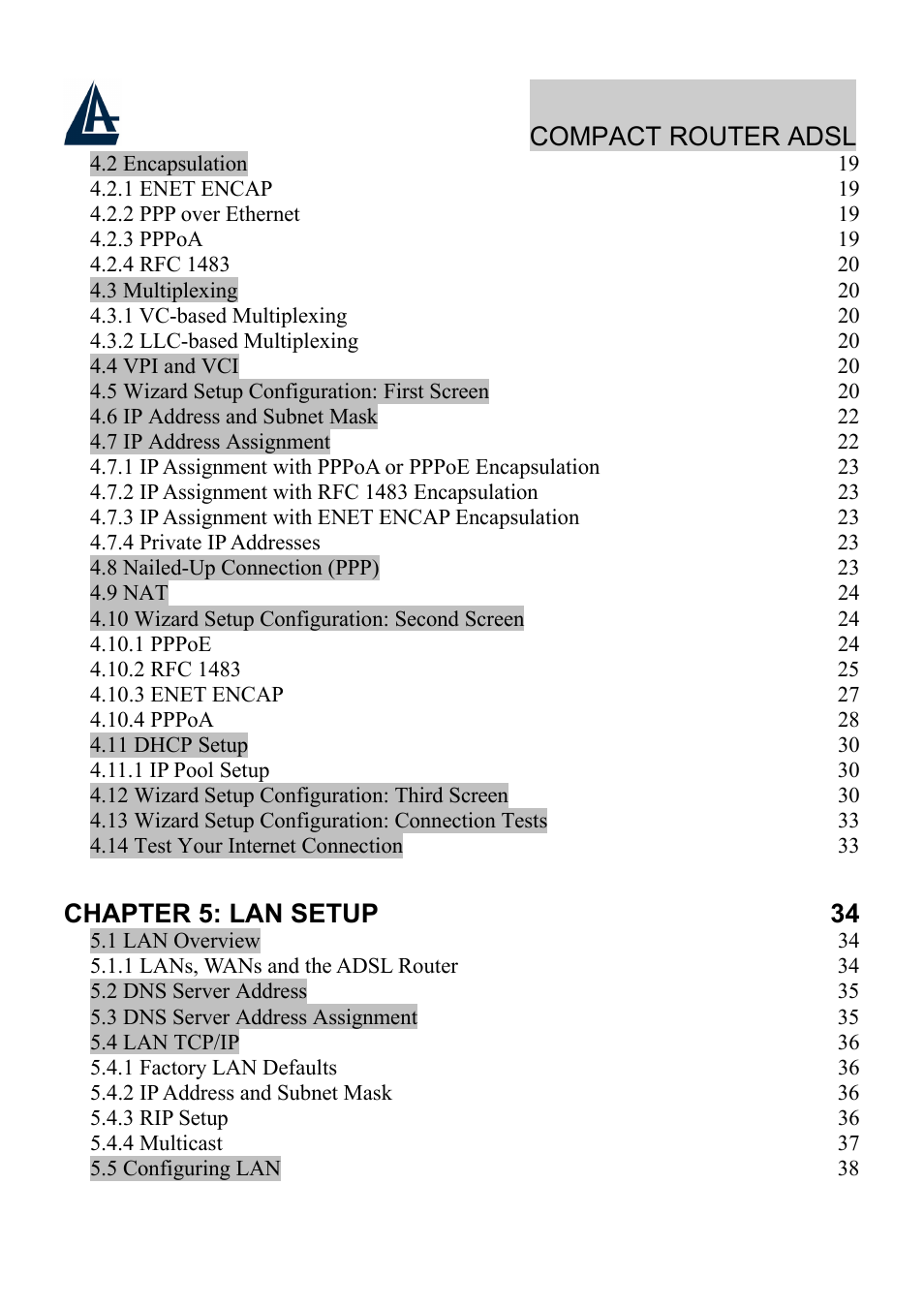 Atlantis Land Compact Router ADSL A02-RA110 User Manual | Page 4 / 91