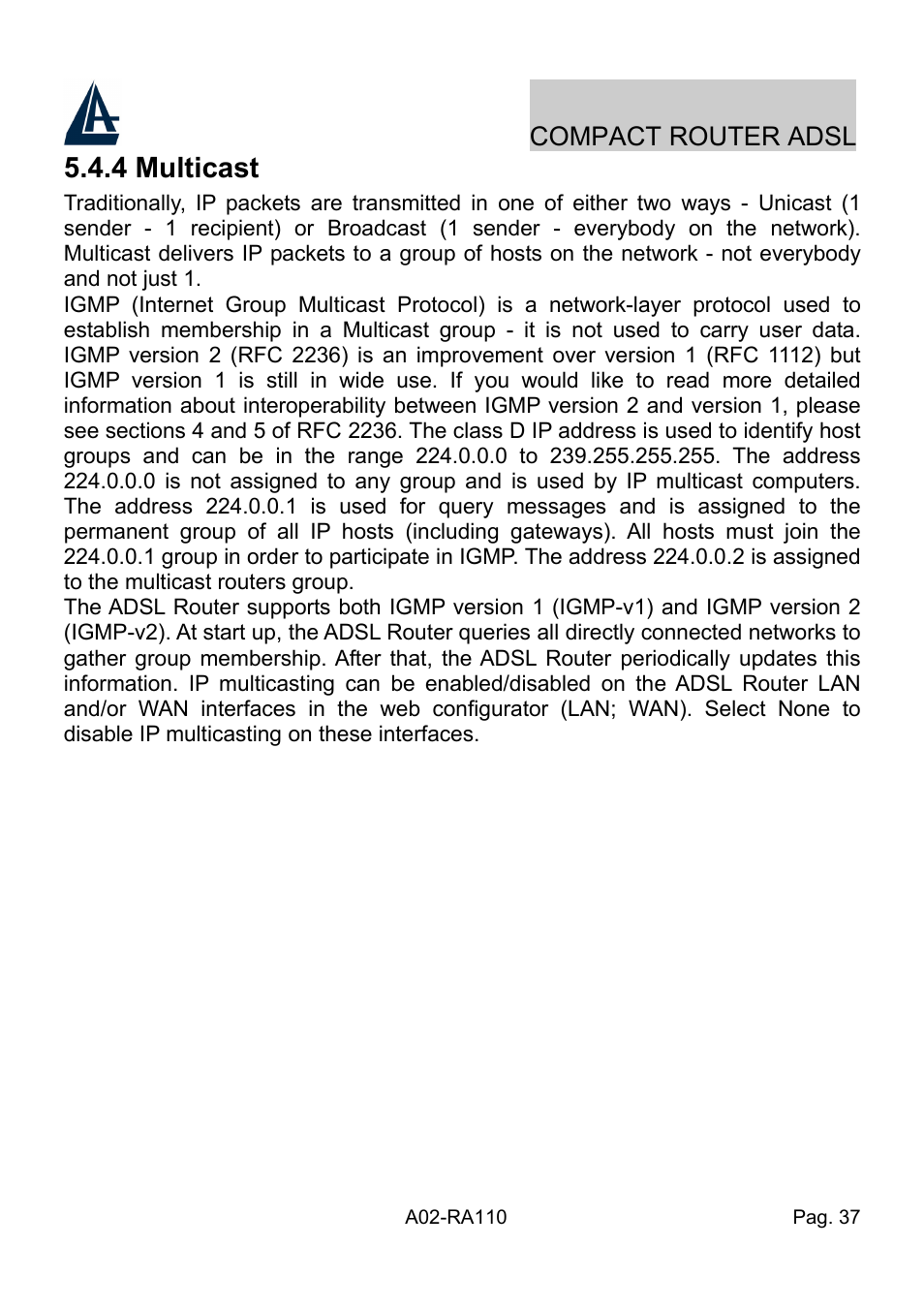 4 multicast | Atlantis Land Compact Router ADSL A02-RA110 User Manual | Page 45 / 91