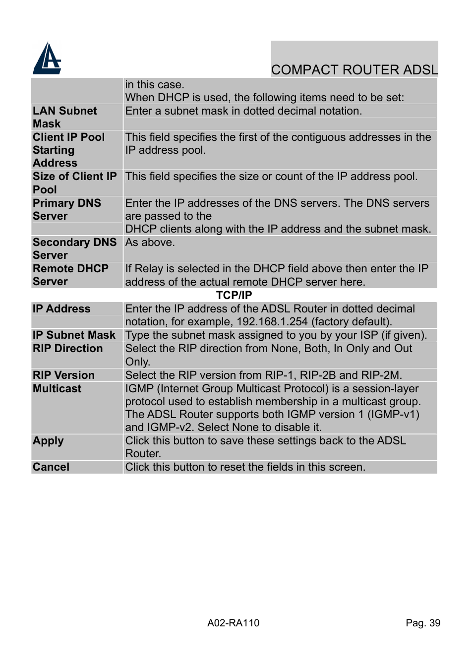 Compact router adsl | Atlantis Land Compact Router ADSL A02-RA110 User Manual | Page 47 / 91
