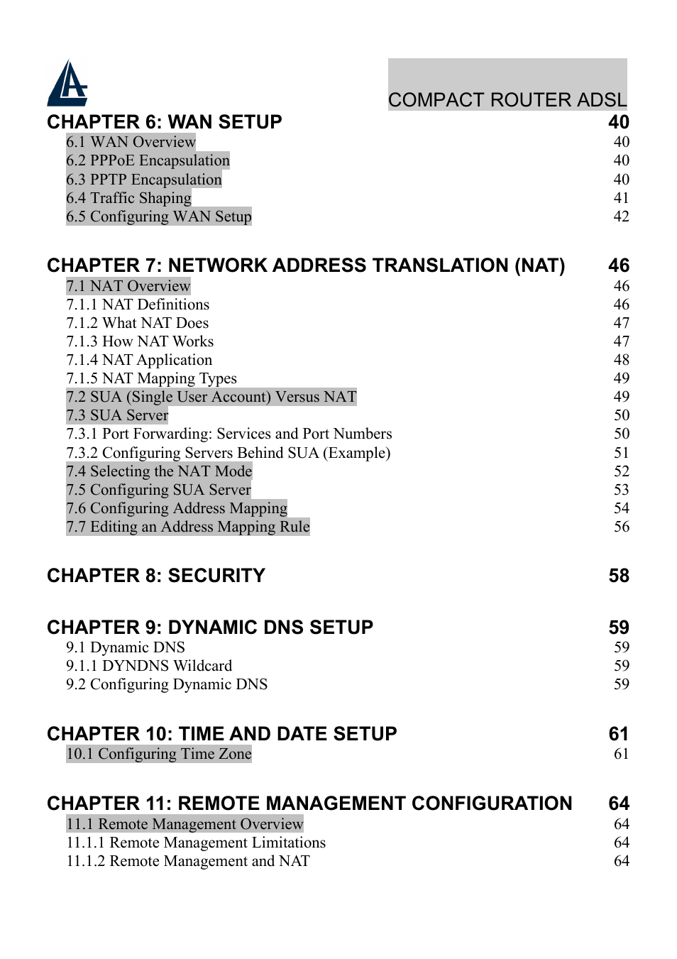Atlantis Land Compact Router ADSL A02-RA110 User Manual | Page 5 / 91