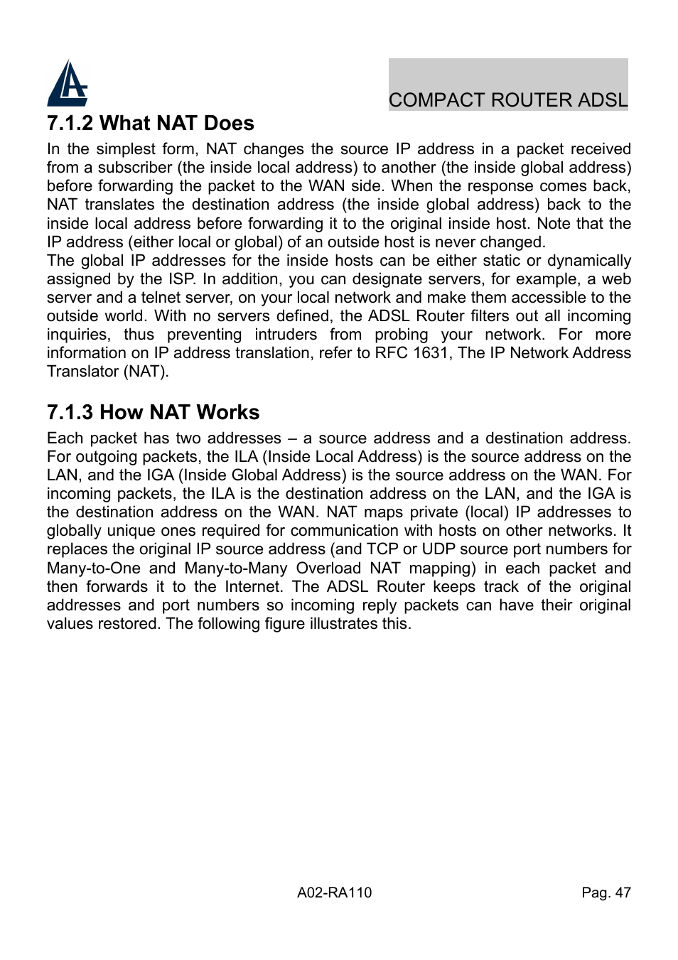 2 what nat does, 3 how nat works | Atlantis Land Compact Router ADSL A02-RA110 User Manual | Page 55 / 91