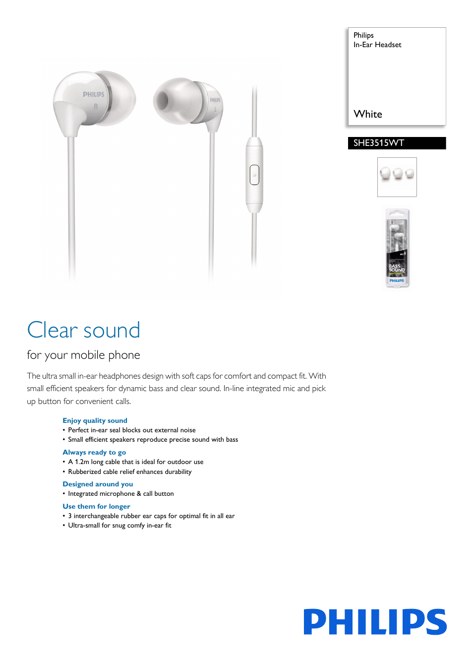 Philips SHE3515WT-00 User Manual | 2 pages
