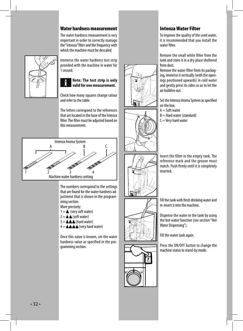 Intenza water filter, Water hardness measurement | Philips 10003066 User Manual | Page 32 / 96