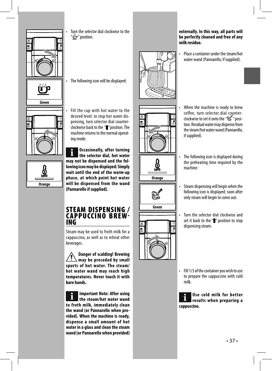 Steam dispensing / c appuccino brew ing | Philips 10003066 User Manual | Page 37 / 96