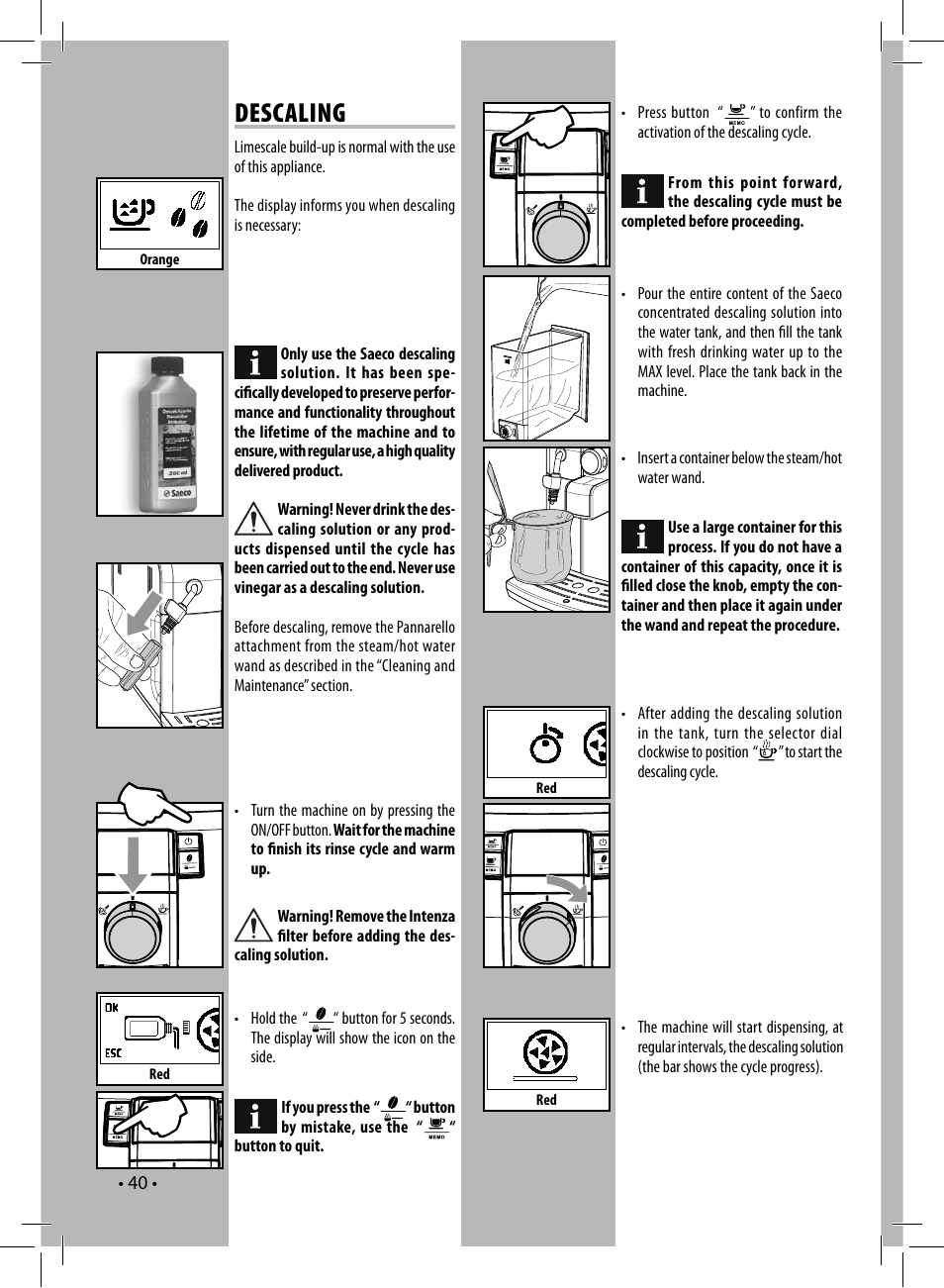 Descaling | Philips 10003066 User Manual | Page 40 / 96