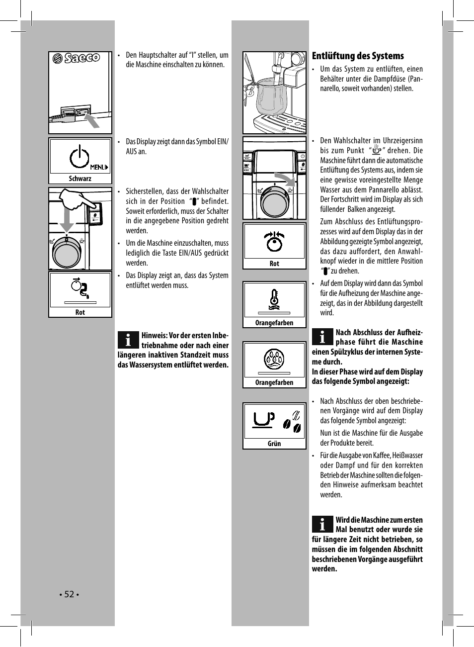 Entlüftung des systems | Philips 10003066 User Manual | Page 52 / 96