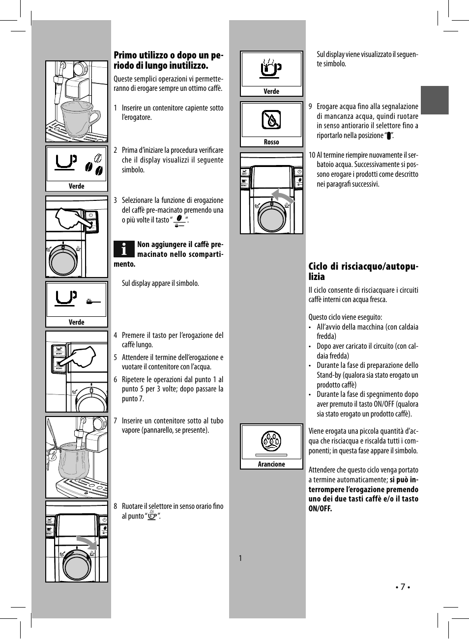 Ciclo di risciacquo/autopu- lizia | Philips 10003066 User Manual | Page 7 / 96