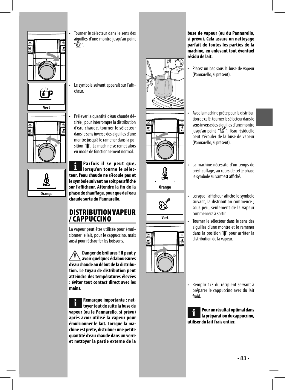 Distribution vapeur / cappuccino | Philips 10003066 User Manual | Page 83 / 96