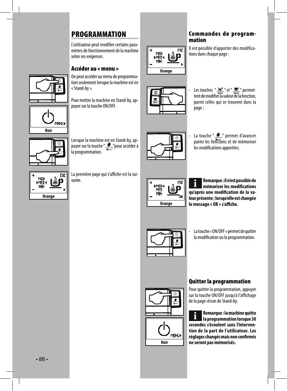 Programmation, Accéder au « menu, Quitter la programmation | Commandes de program- mation | Philips 10003066 User Manual | Page 88 / 96