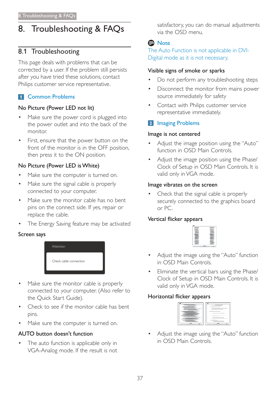 Troubleshooting & faqs, 1 troubleshooting | Philips 220S4LSB-00 User Manual | Page 39 / 44