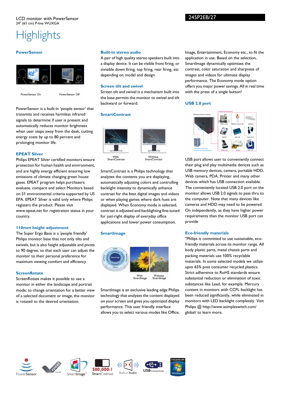 Highlights | Philips 245P2EB-27 User Manual | Page 2 / 3
