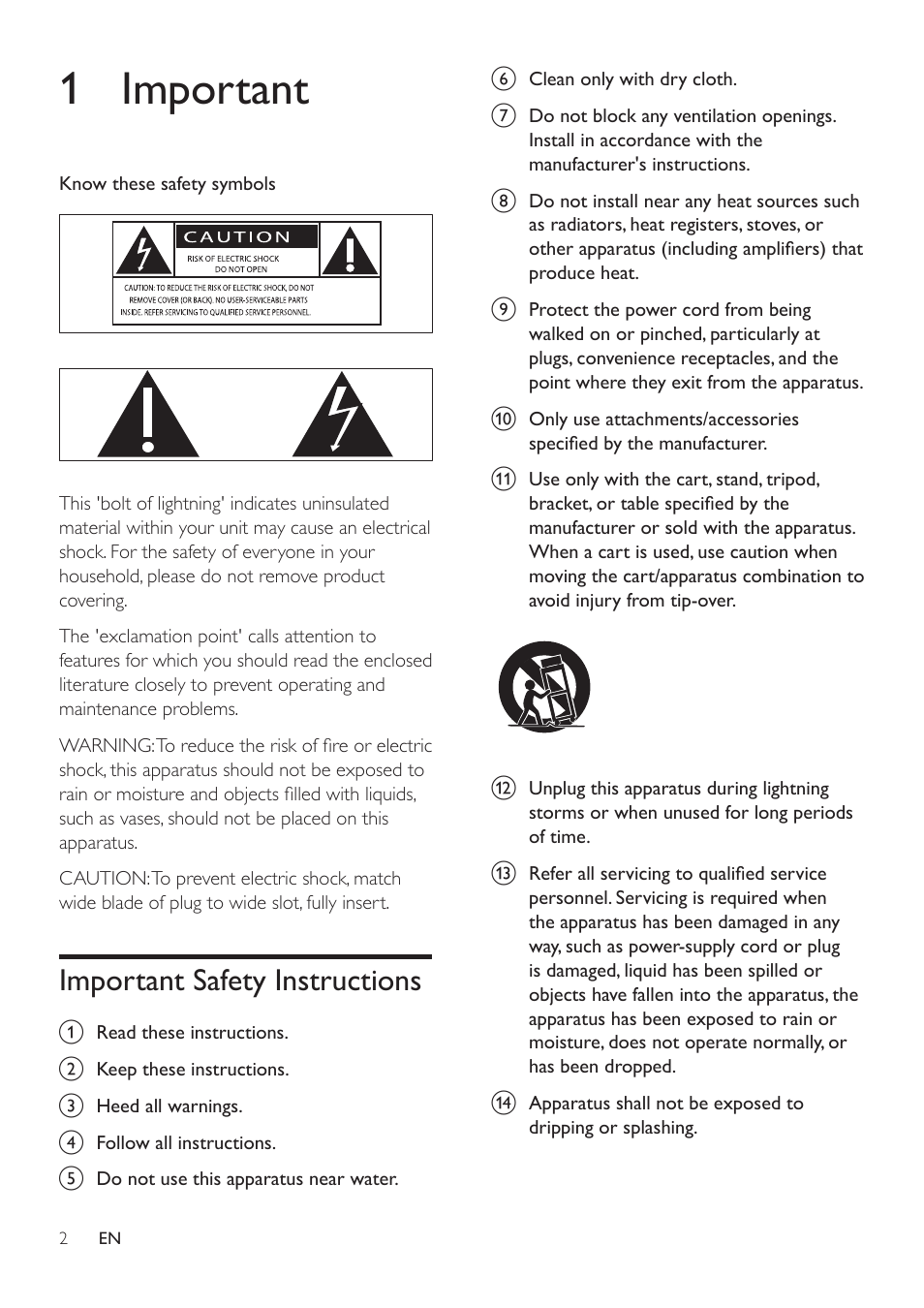 1 important, Important safety instructions | Philips SPA4355-37 User Manual | Page 4 / 12