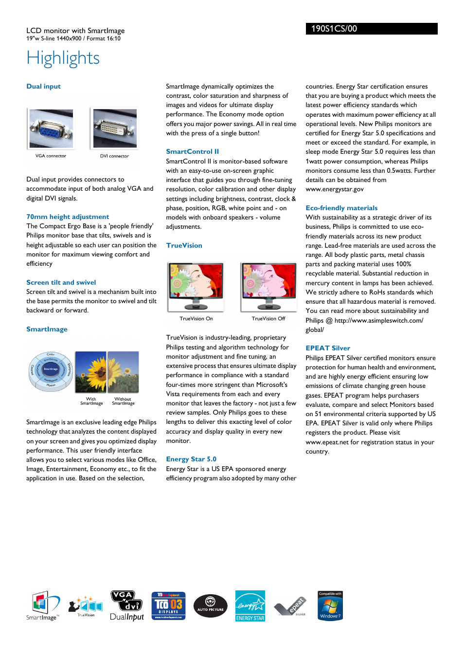 Highlights | Philips 190S1CS-00 User Manual | Page 2 / 3