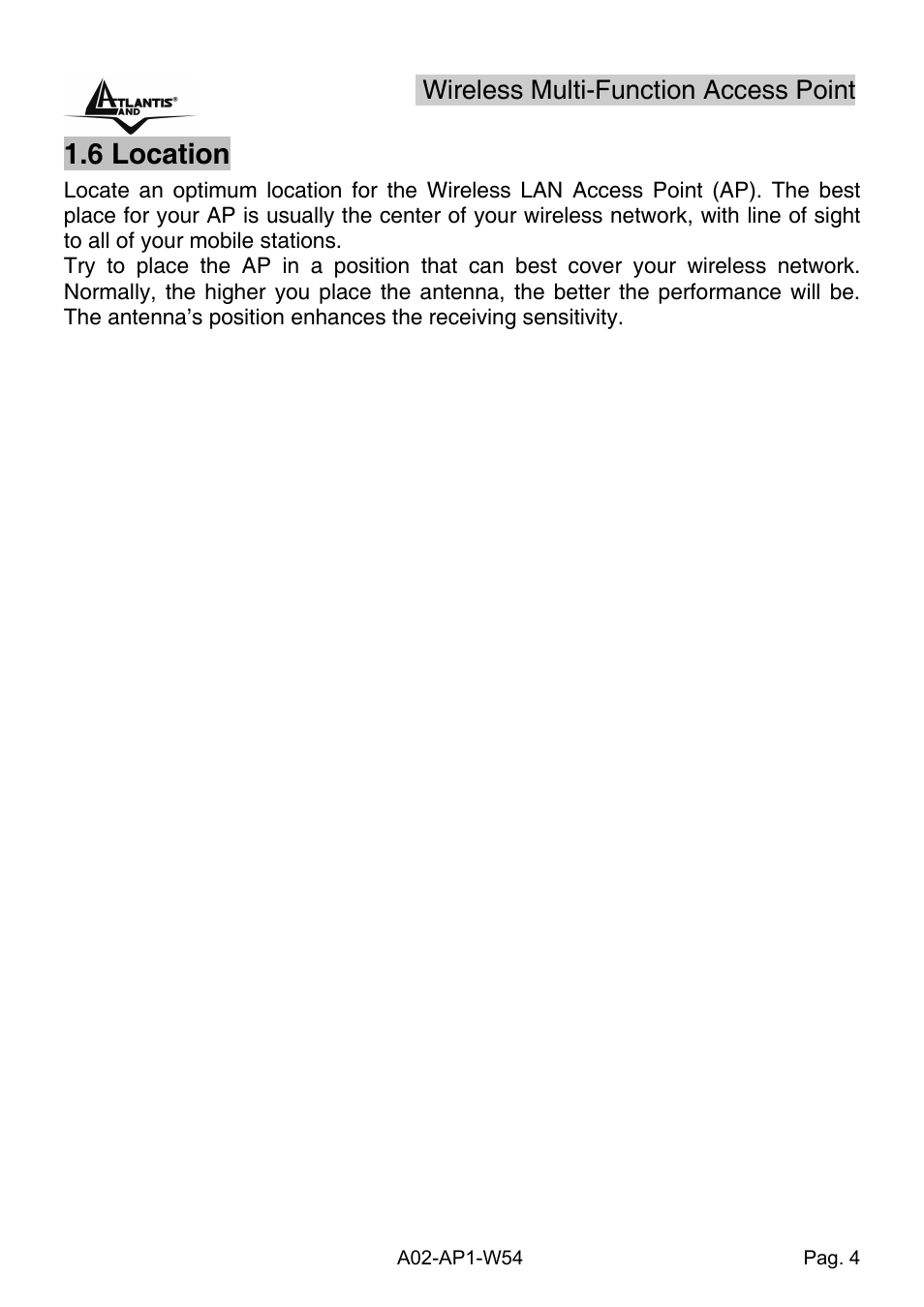 6 location, Wireless multi-function access point | Atlantis Land A02-AP1-W54 User Manual | Page 11 / 53