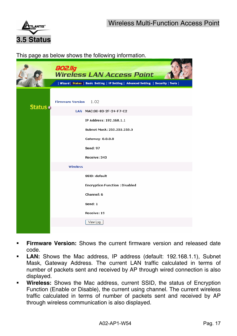 5 status, Wireless multi-function access point | Atlantis Land A02-AP1-W54 User Manual | Page 24 / 53