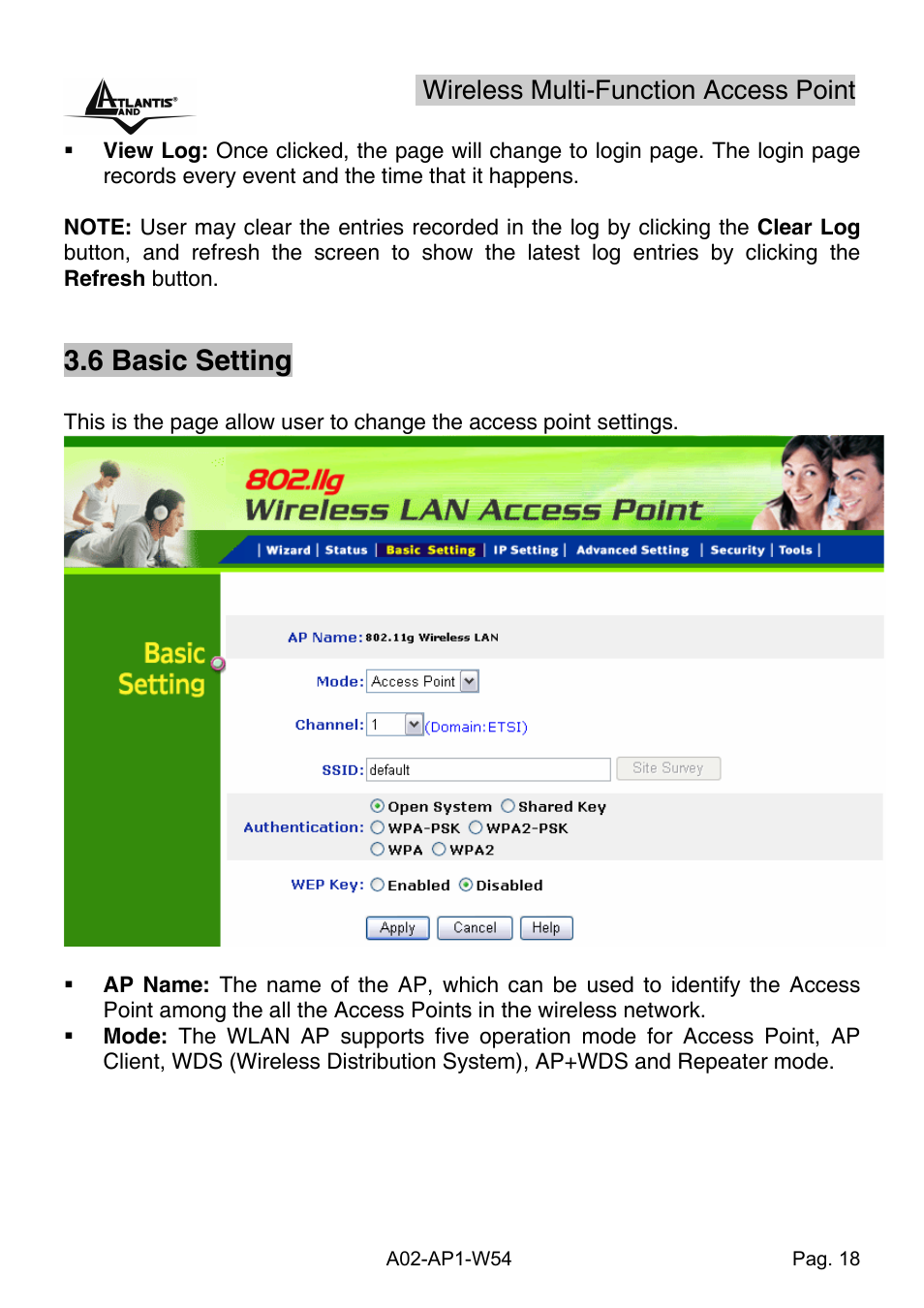 6 basic setting, Wireless multi-function access point | Atlantis Land A02-AP1-W54 User Manual | Page 25 / 53