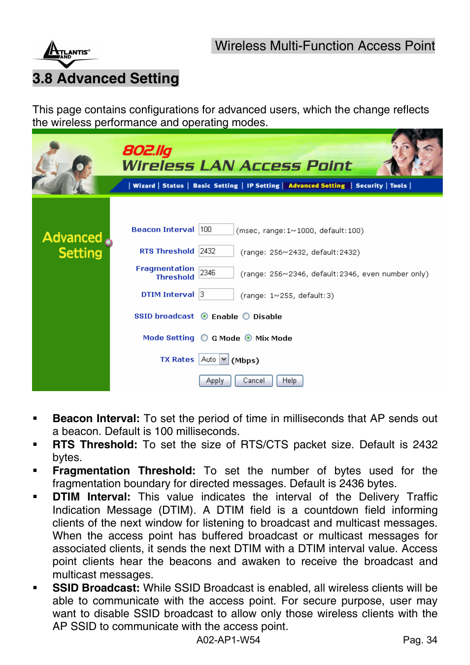 8 advanced setting | Atlantis Land A02-AP1-W54 User Manual | Page 41 / 53