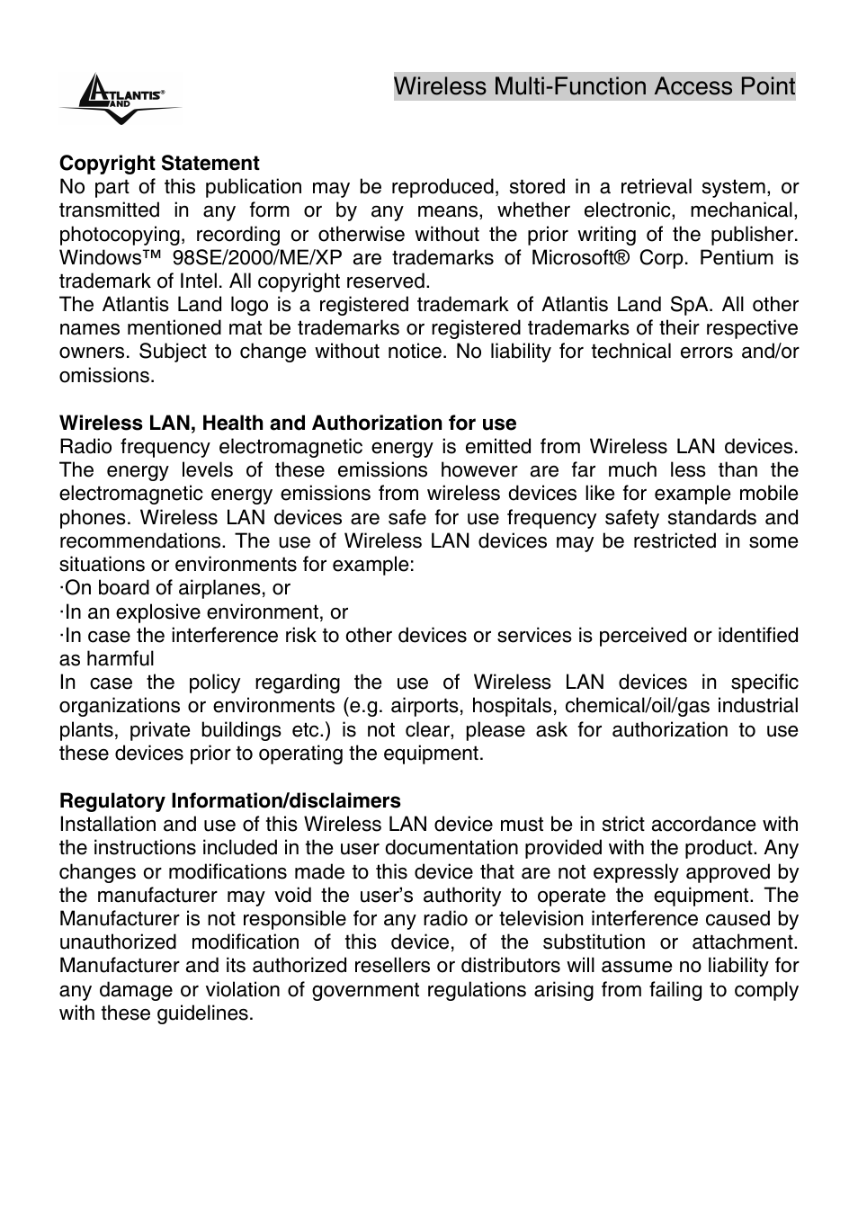 Wireless multi-function access point | Atlantis Land A02-AP1-W54 User Manual | Page 5 / 53