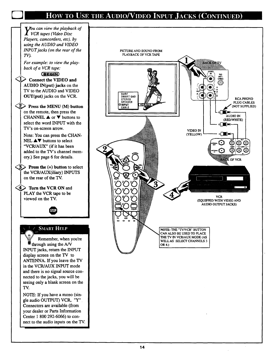 How to use the audioa^ideo input jacks (continued) | Philips COLOR TV 25 INCH TABLE User Manual | Page 14 / 28