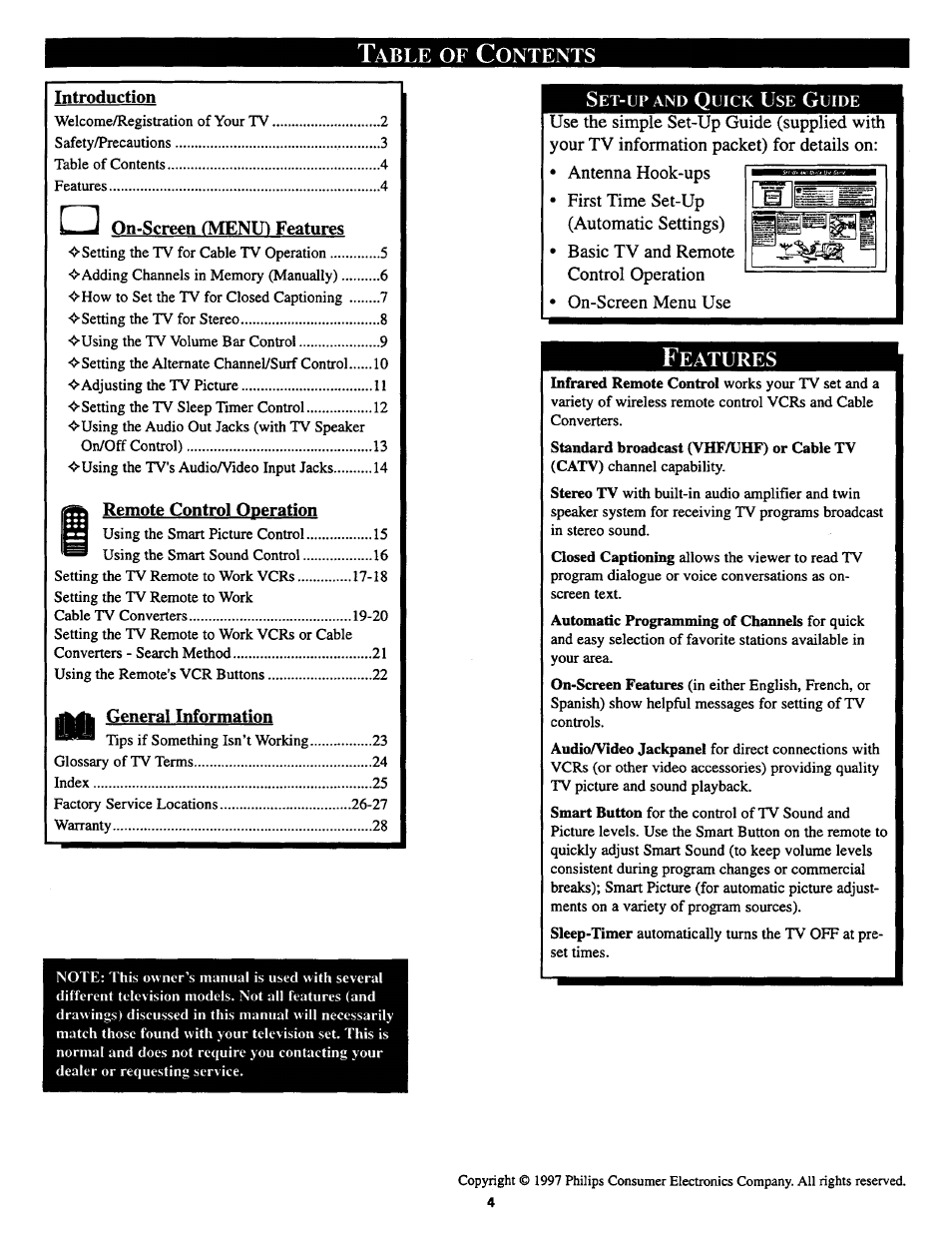 Philips COLOR TV 25 INCH TABLE User Manual | Page 4 / 28