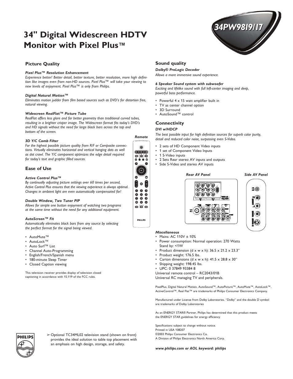 Philips 34PW9819-17 User Manual | Page 2 / 2