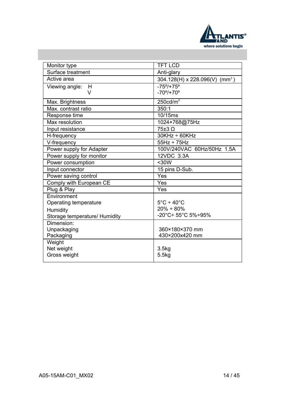 7 specification | Atlantis Land I-See S 150 User Manual | Page 14 / 45