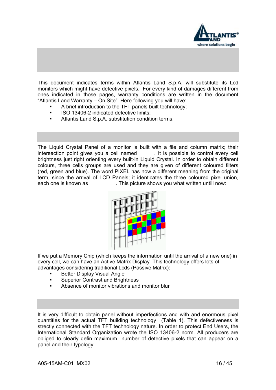 3 substitution terms for lcd monitor with warranty, 1 tft technology | Atlantis Land I-See S 150 User Manual | Page 16 / 45