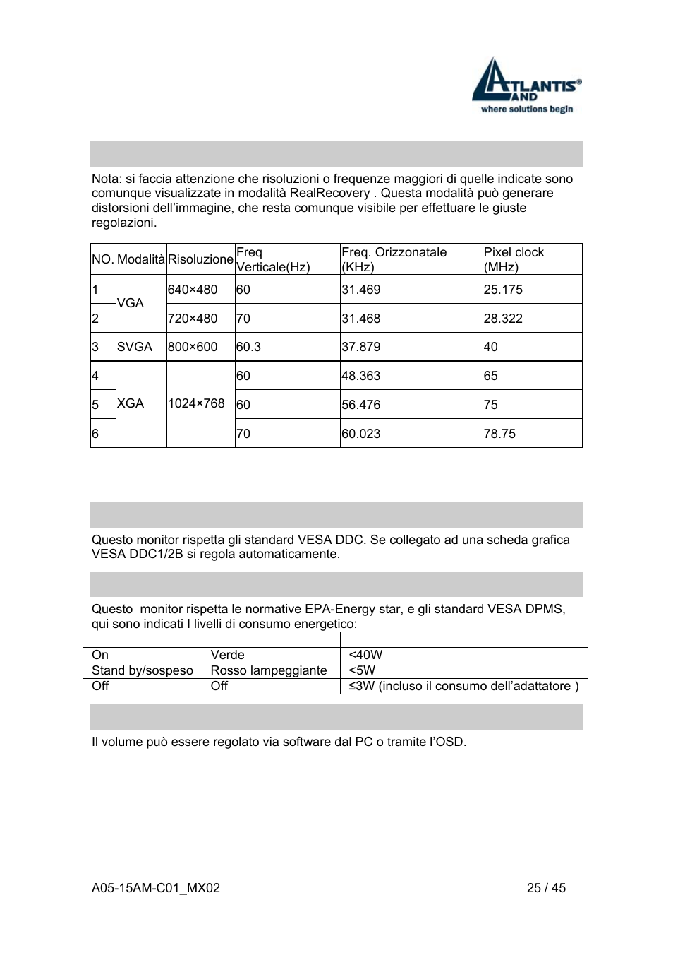 2 modalità di funzionamento, 3 plug & play, 4 risparmio energetico | 5 regolazione volume | Atlantis Land I-See S 150 User Manual | Page 25 / 45