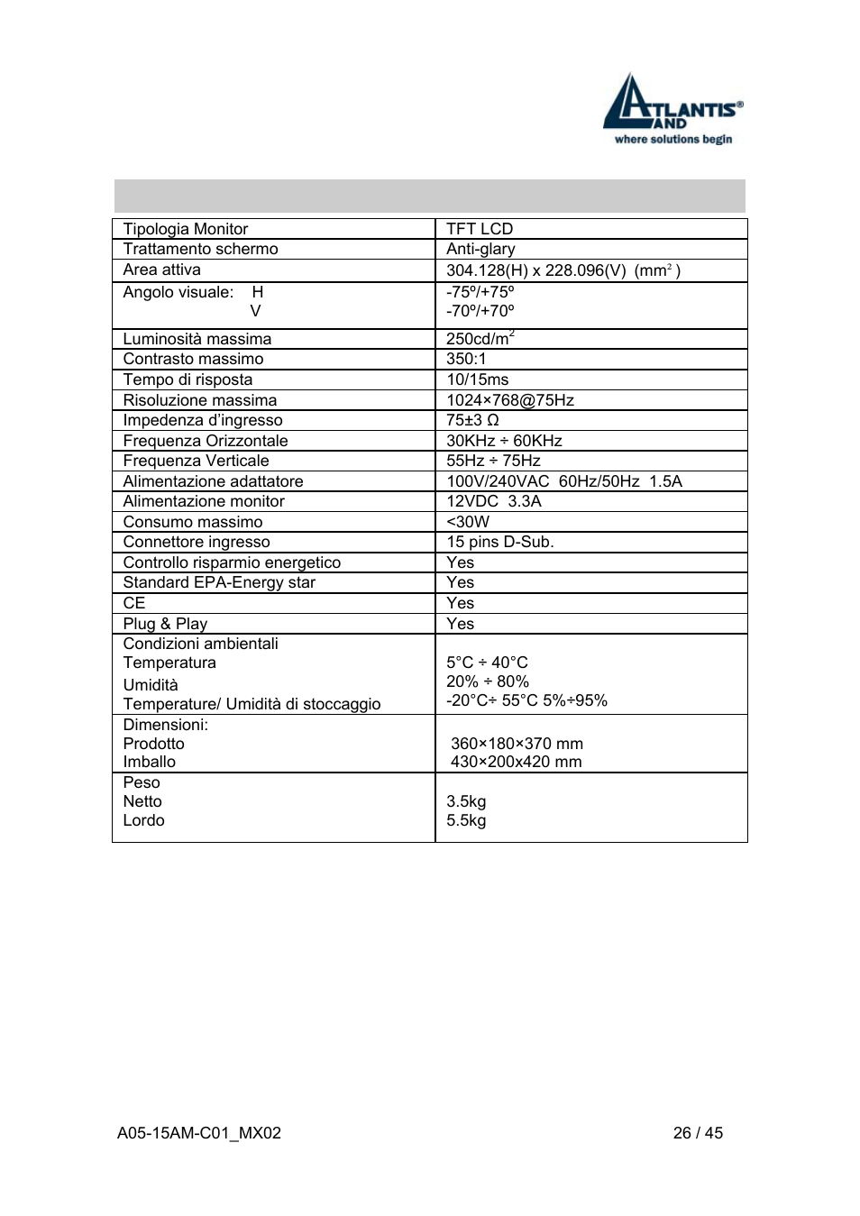 6 specifiche | Atlantis Land I-See S 150 User Manual | Page 26 / 45