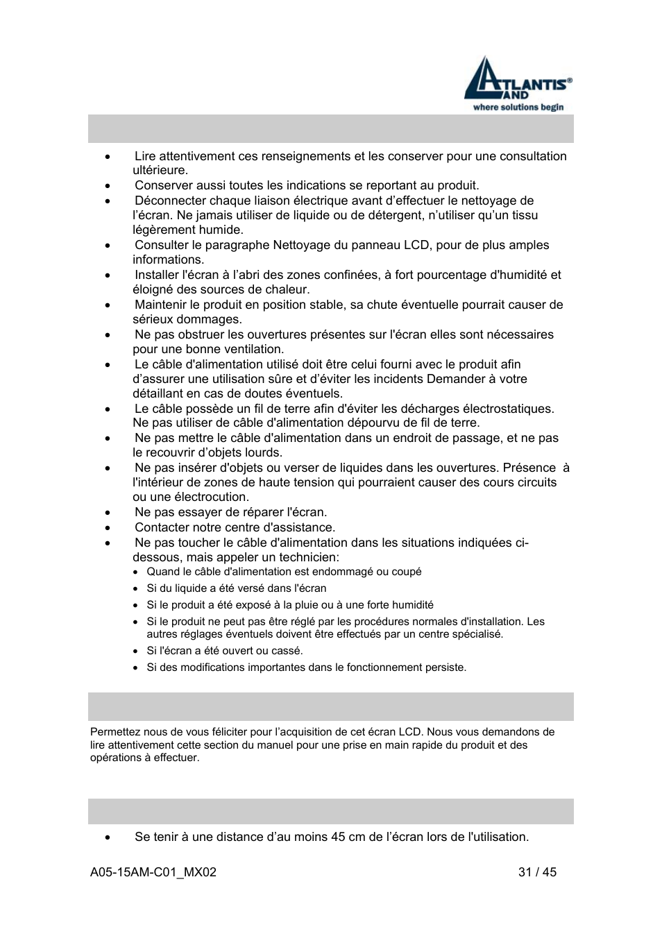 Instructions, 1 avant de commencer, 1 précautions | Atlantis Land I-See S 150 User Manual | Page 31 / 45