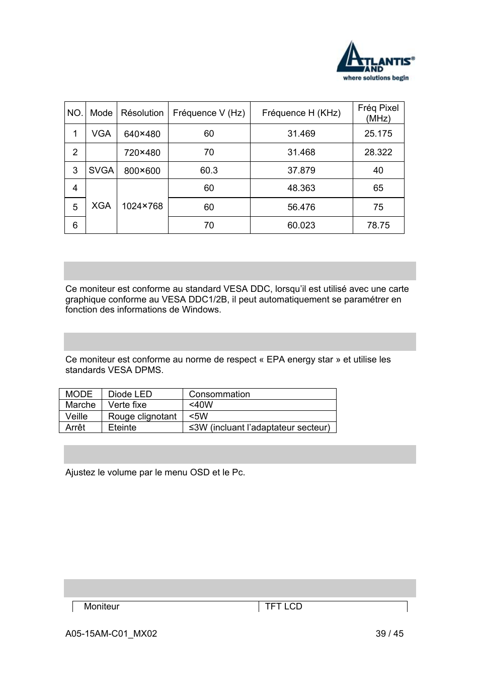 4 plug & play, 5 consommations, 6 réglage du volume | 7 spécifications | Atlantis Land I-See S 150 User Manual | Page 39 / 45