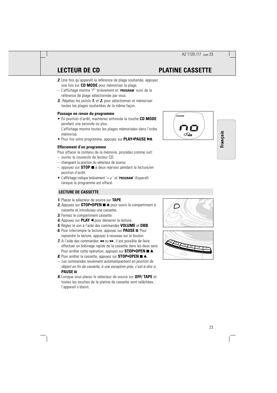 Lecteur de cd platine cassette, Français, Record | Philips PORTABLE RADIO CASS REC + CD User Manual | Page 23 / 38