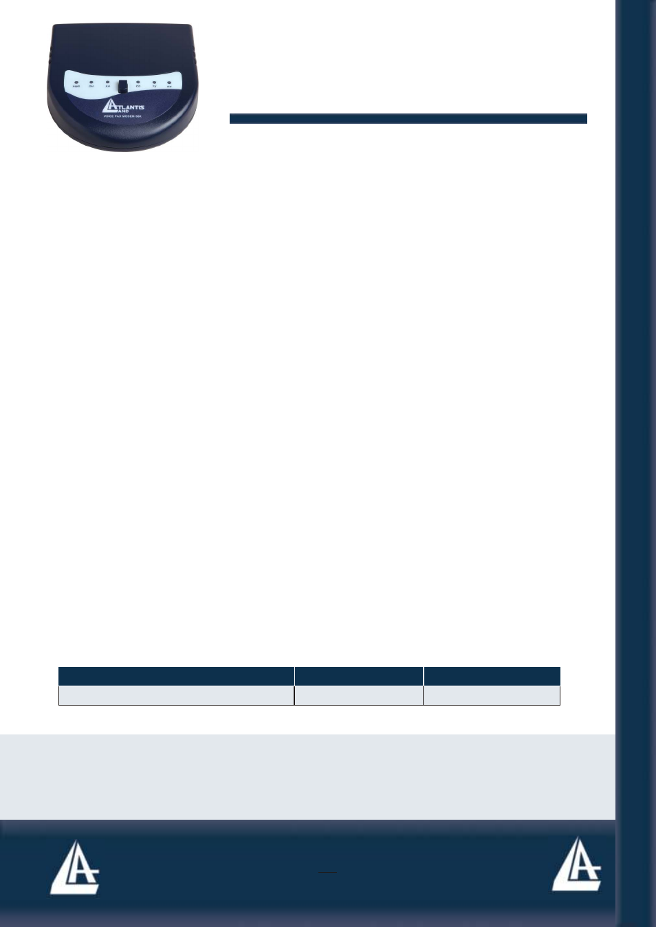 Technical features | Atlantis Land Web Runner 56K V.90/V.92 A01-PE1 User Manual | Page 2 / 2