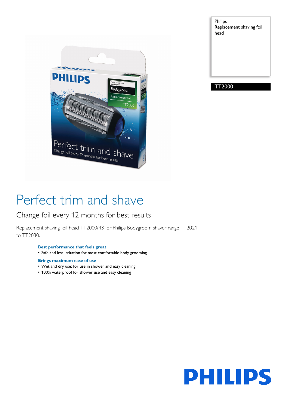 Philips TT2000-43 User Manual | 2 pages