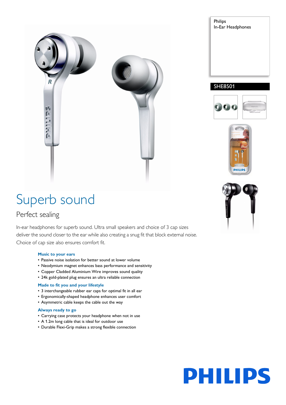 Philips In-Ear Headphones SHE8501 User Manual | 2 pages