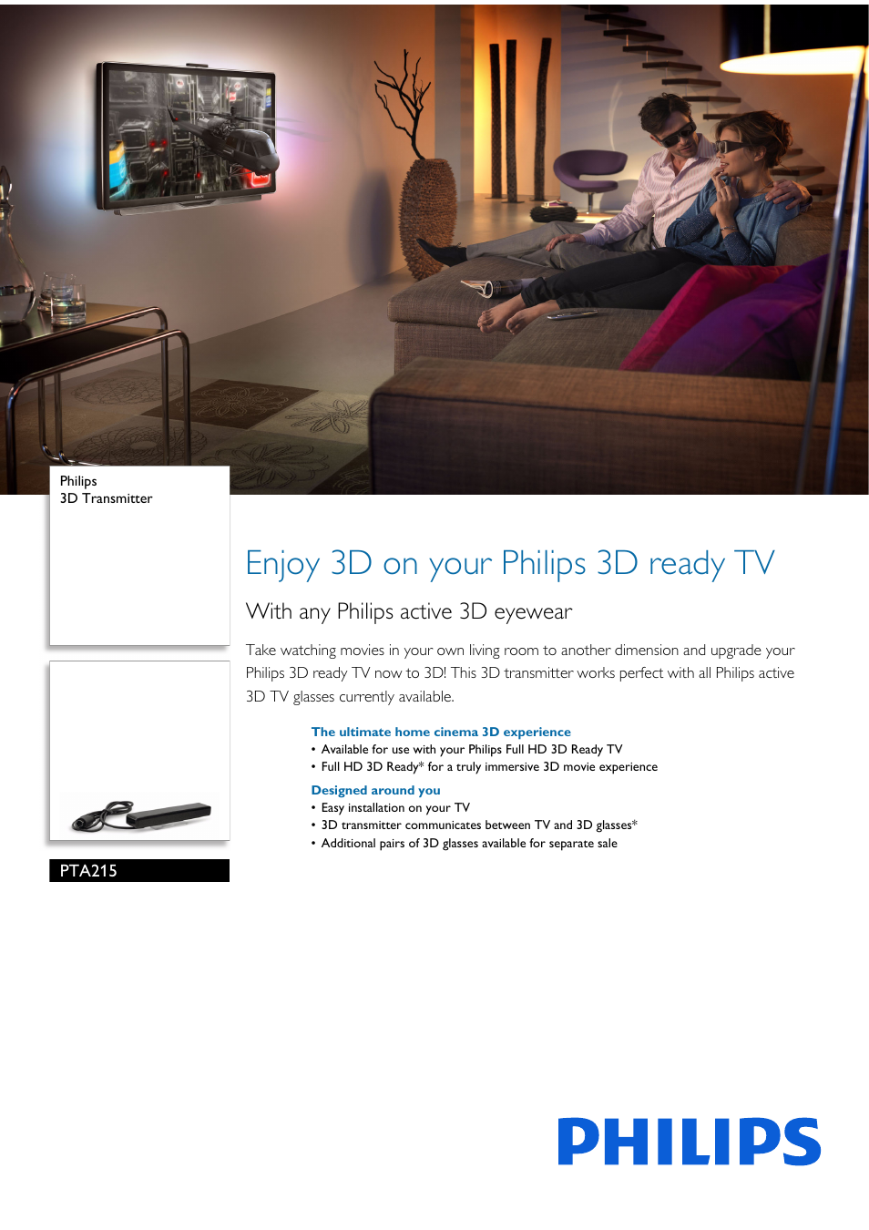 Philips 3D Transmitter PTA215 User Manual | 2 pages