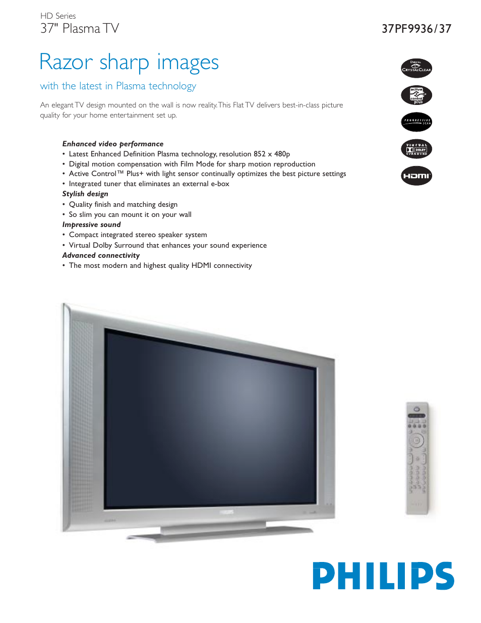 Philips 37PF9936-37 User Manual | 2 pages