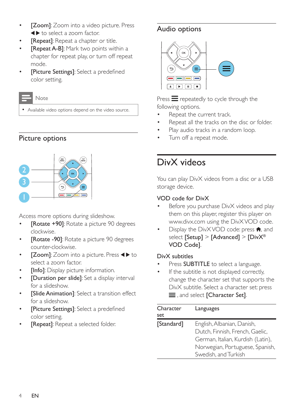Divx videos | Philips BDP2285-F7 User Manual | Page 14 / 30