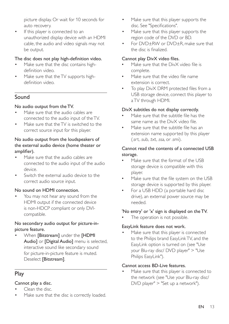 Sound, Play | Philips BDP2285-F7 User Manual | Page 23 / 30