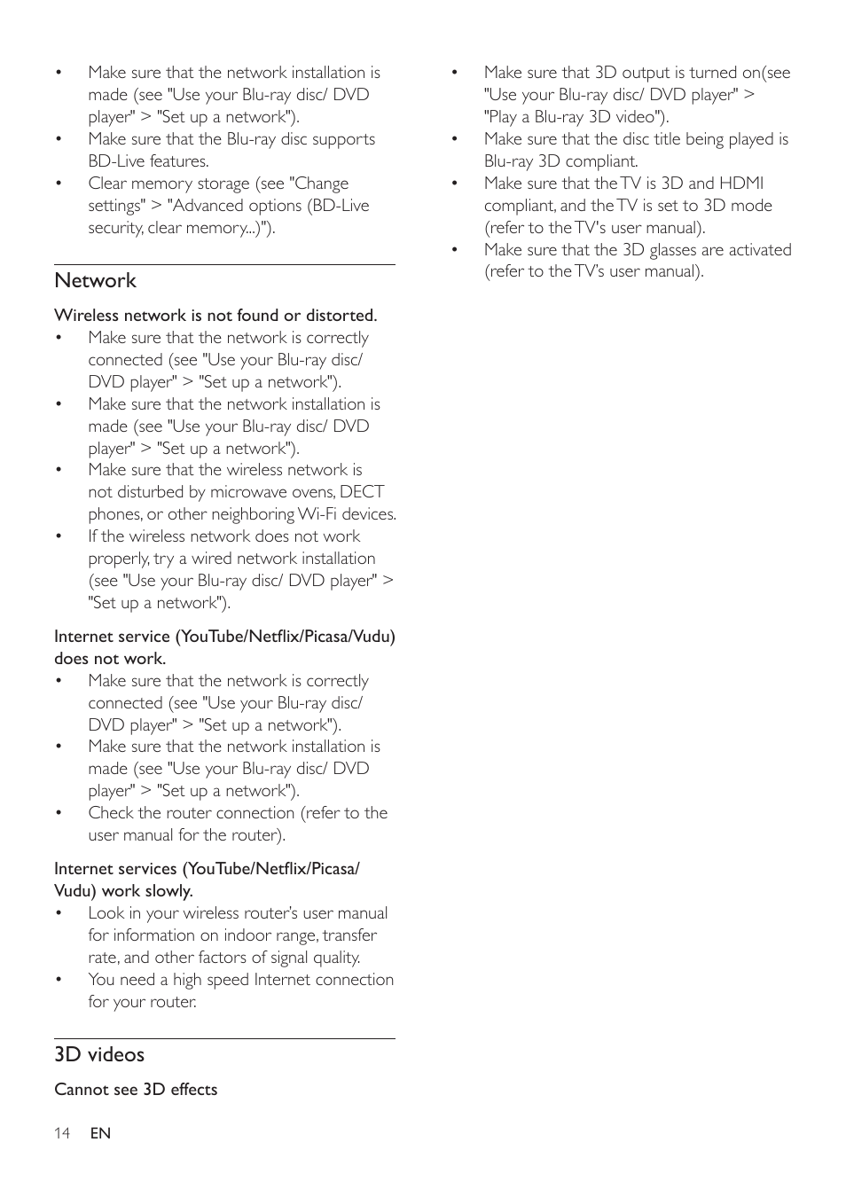 Network, 3d videos | Philips BDP2285-F7 User Manual | Page 24 / 30