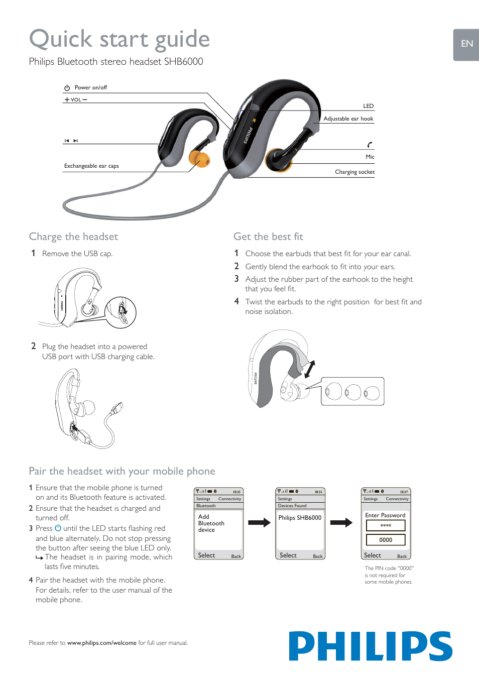 Philips SHB6000-28 User Manual | 2 pages